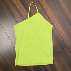 Zara Lime Green One Shoulder Ribbed Knit Top Medium